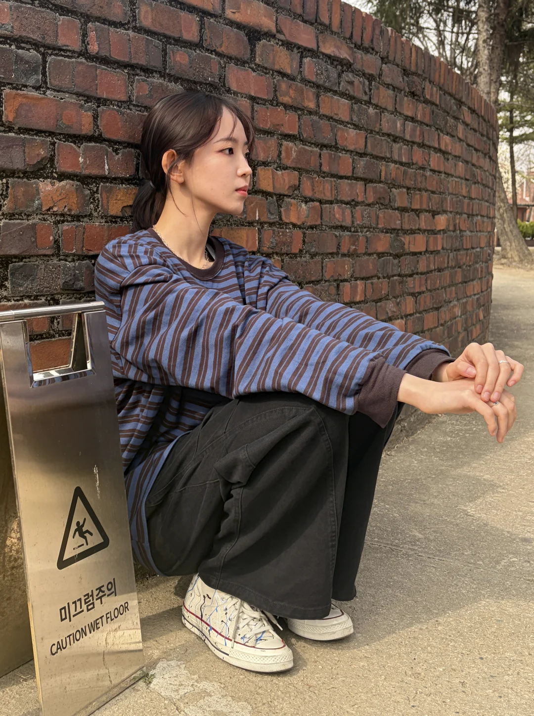 DAYSTAND 네이비 스트라이프 오버핏 롱슬리브 추가 이미지 5