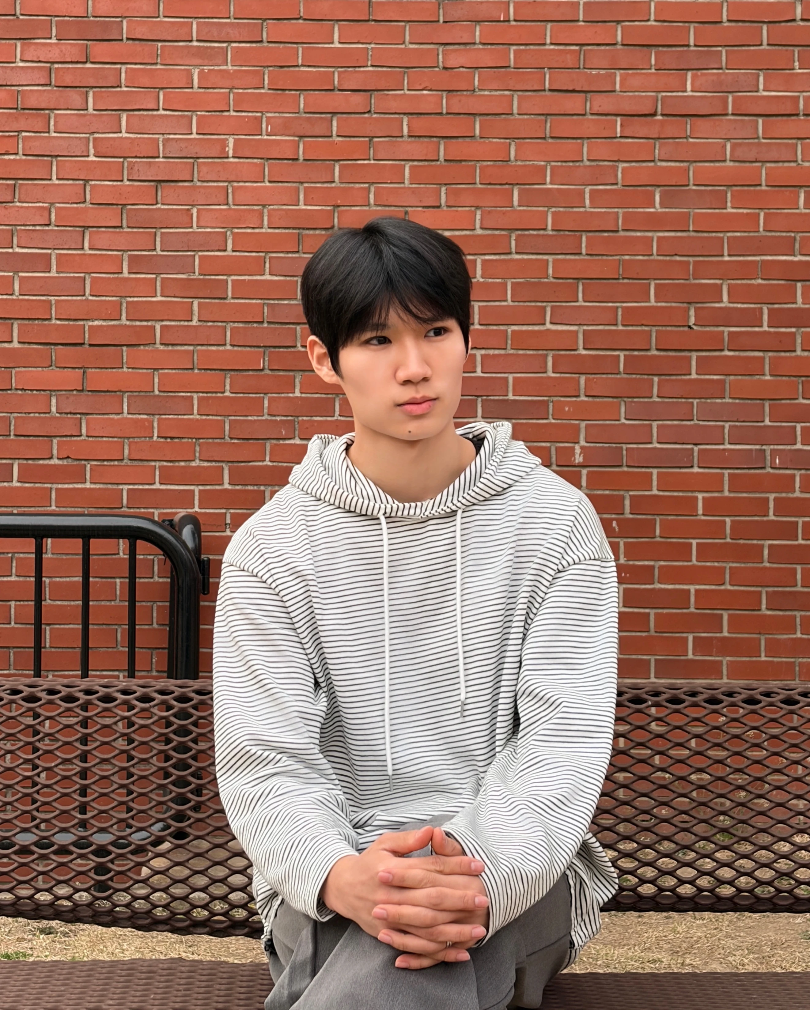 DAYSTAND 슬림 스트라이프 루즈 후드 티셔츠 추가 이미지 2