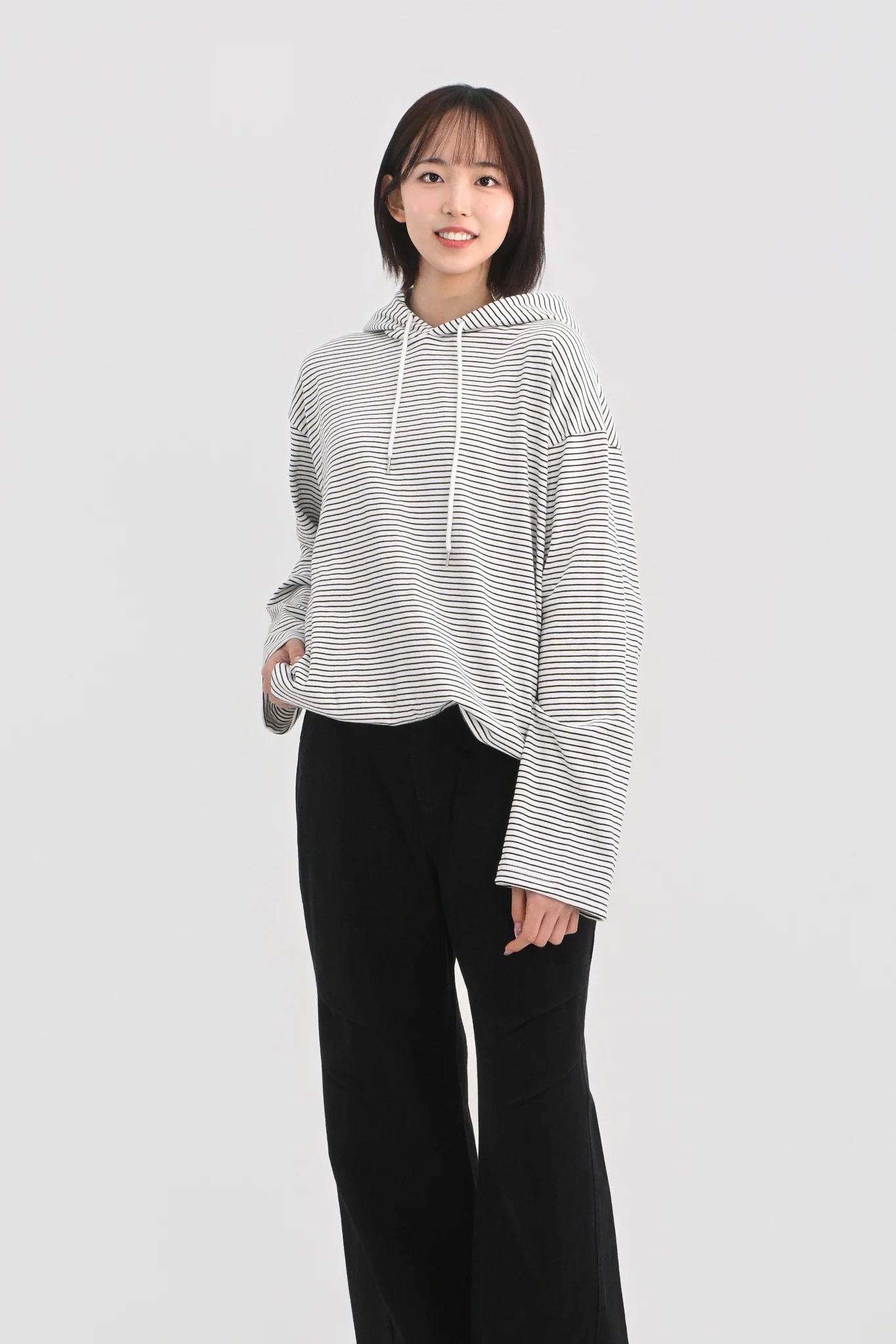 DAYSTAND 슬림 스트라이프 루즈 후드 티셔츠 추가 이미지 5