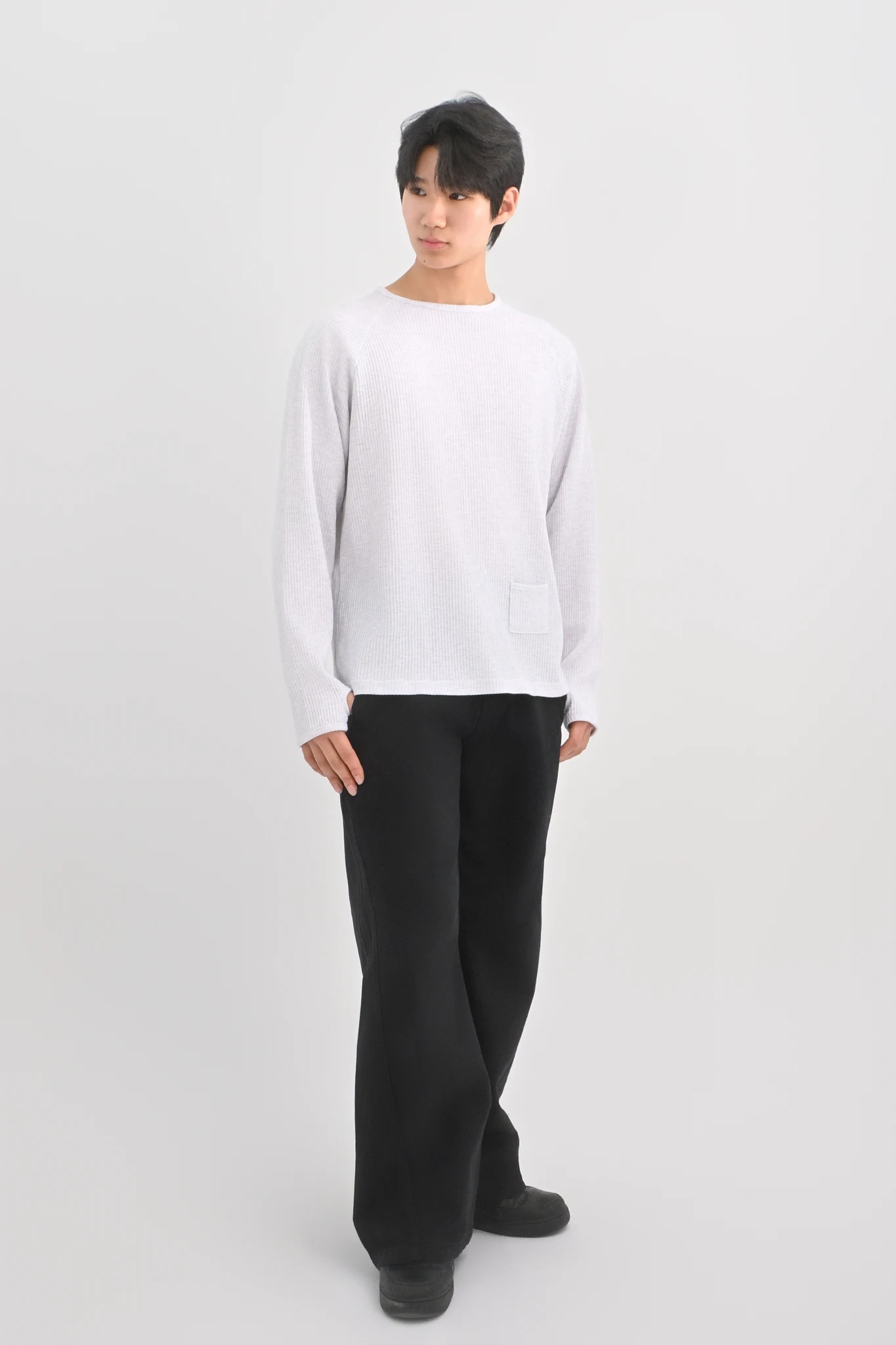 DAYSTAND 멜란지 와플 래글런 핑거홀 티셔츠 추가 이미지 4