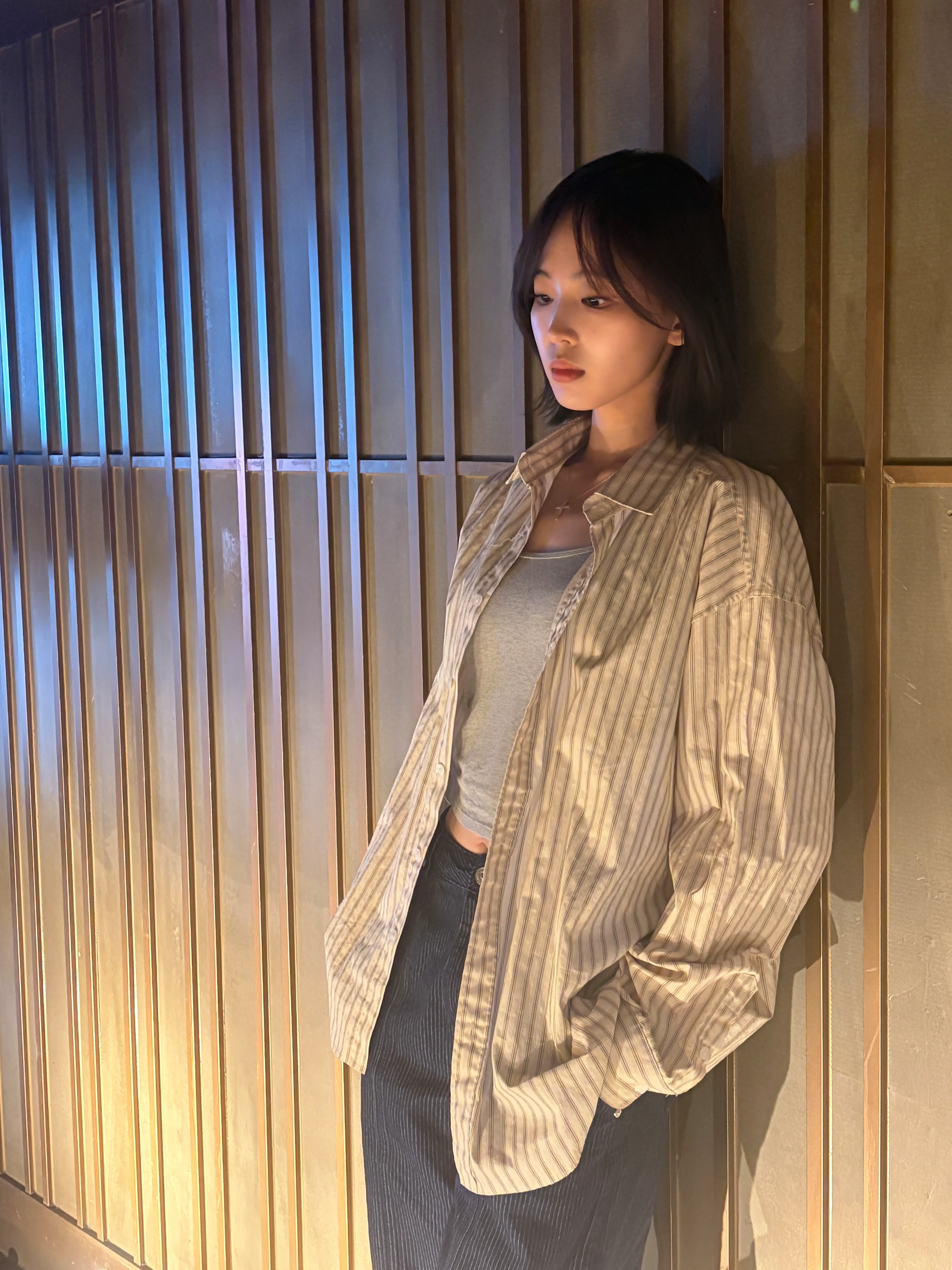 DAYSTAND 소프트 스트라이프 루즈 코튼 셔츠 추가 이미지 3