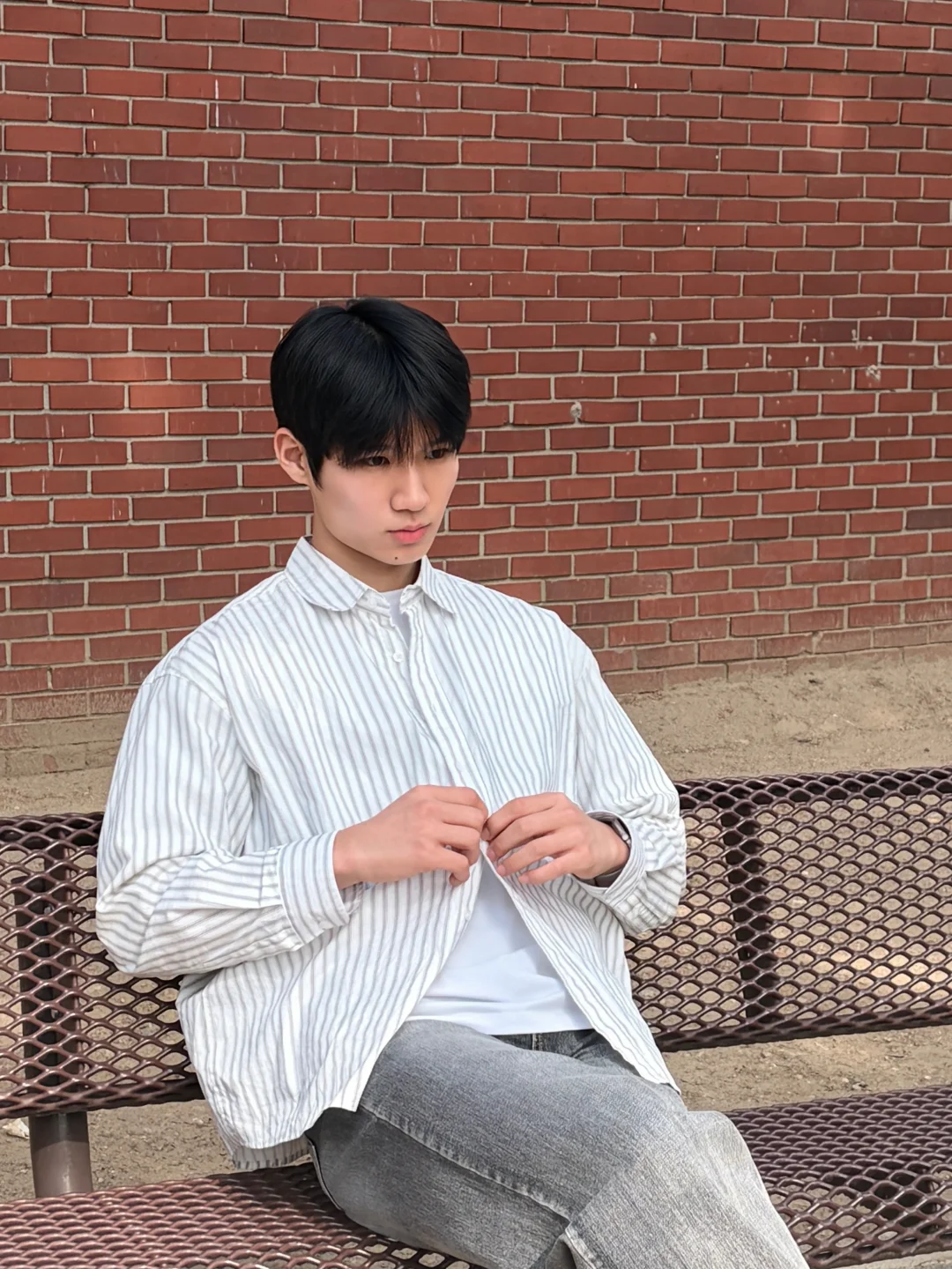 DAYSTAND 파인 스트라이프 데일리 루즈핏 셔츠 추가 이미지 2