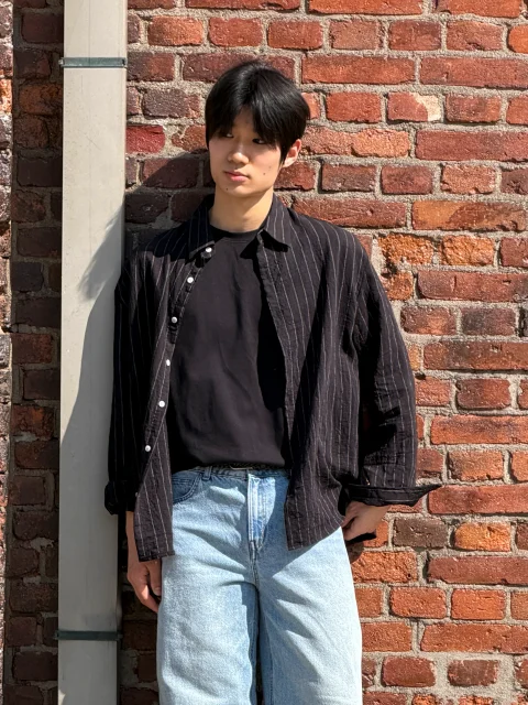 DAYSTAND 핀스트라이프 릴렉스 린넨 블렌드 셔츠 추가 이미지 2