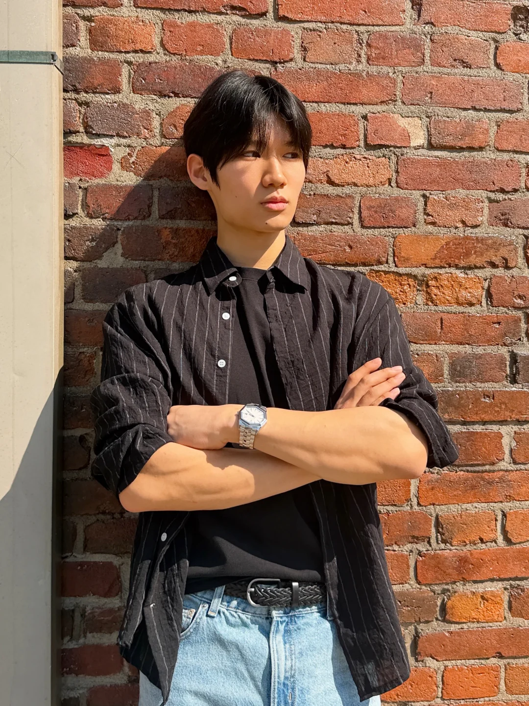DAYSTAND 핀스트라이프 릴렉스 린넨 블렌드 셔츠 추가 이미지 3