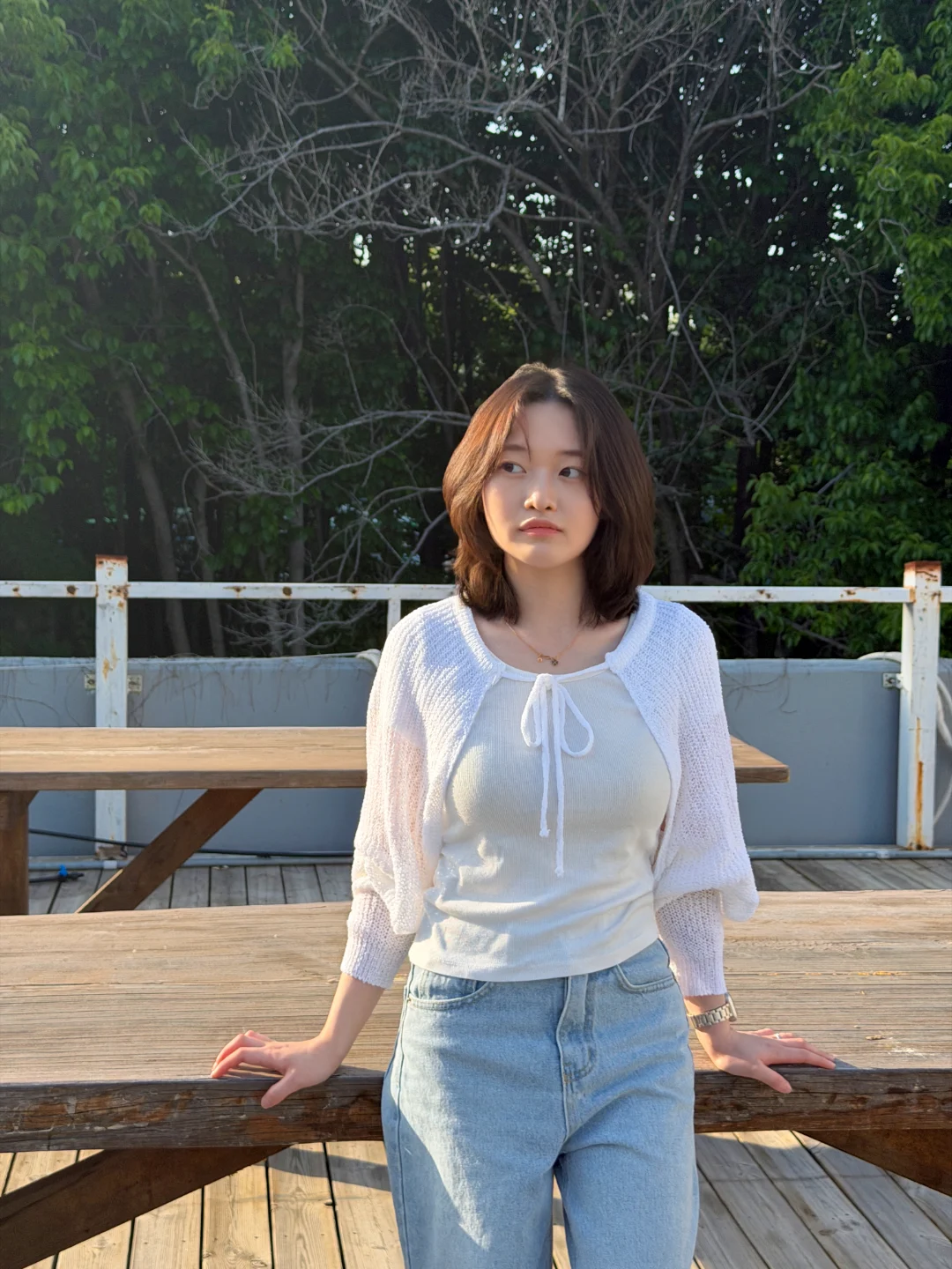 DAYSTAND 린넨 네트 리본 크롭 볼레로 추가 이미지 2
