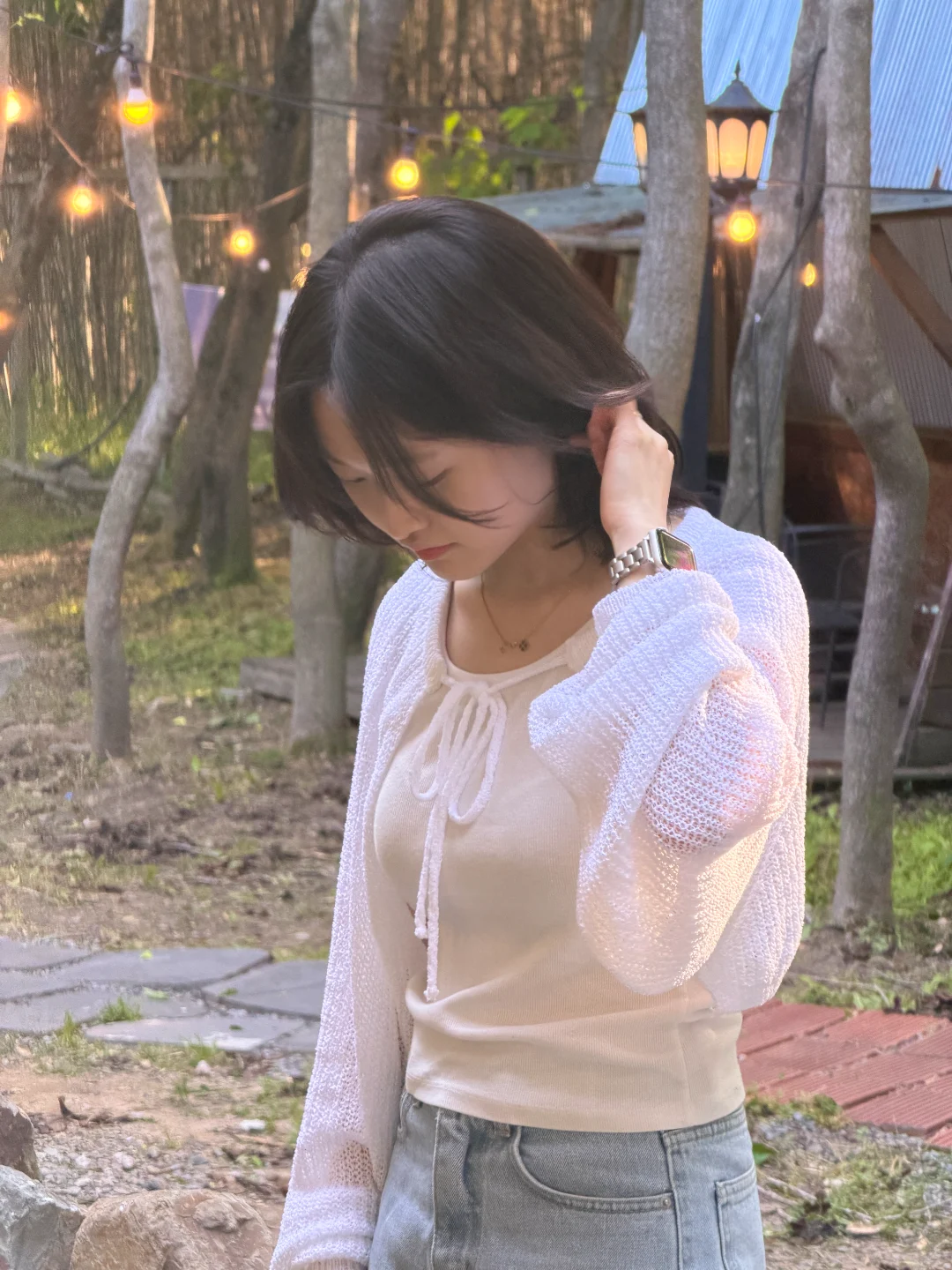DAYSTAND 린넨 네트 리본 크롭 볼레로 추가 이미지 5