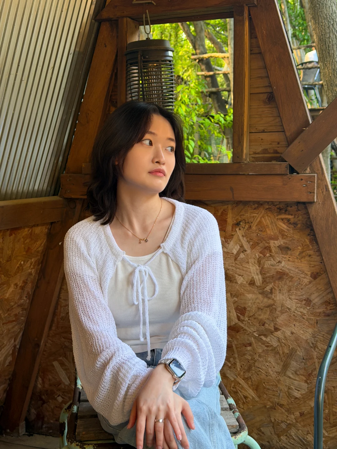 DAYSTAND 린넨 네트 리본 크롭 볼레로 추가 이미지 7