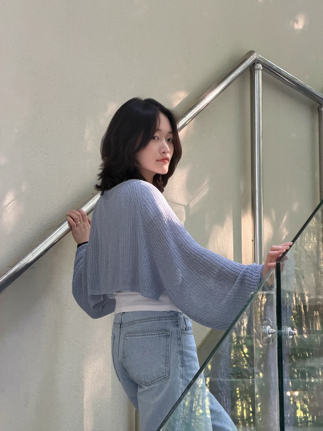 DAYSTAND 린넨 네트 리본 크롭 볼레로 추가 이미지 3
