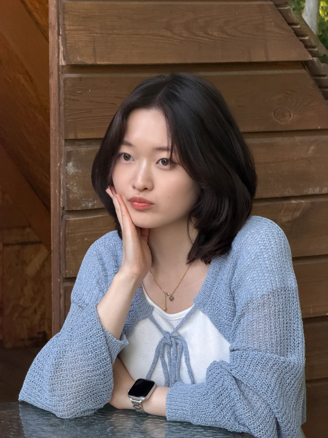 DAYSTAND 린넨 네트 리본 크롭 볼레로 추가 이미지 6
