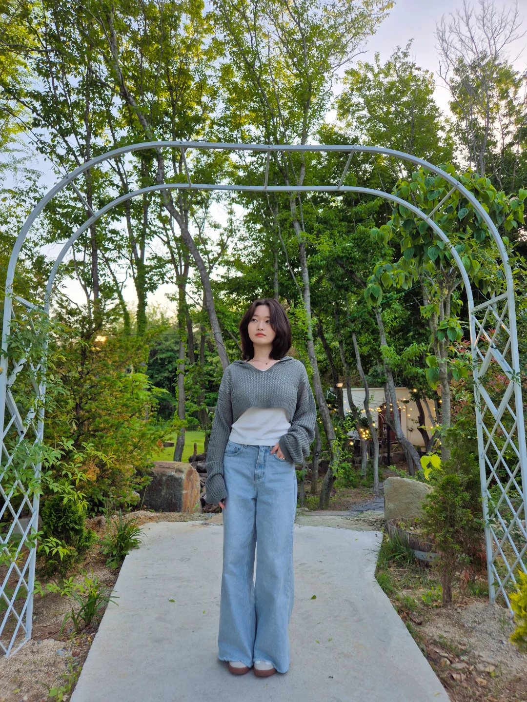 DAYSTAND 카키 메쉬 크롭 후드 니트 추가 이미지 2
